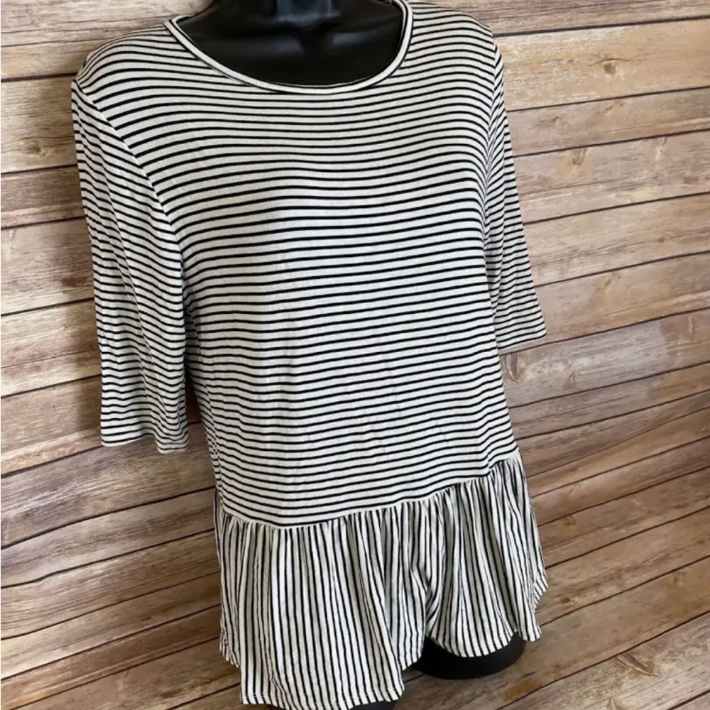 Ginger G Shirt Womens Size Medium 3/4 Sleeve Striped Blouse